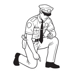 Disciplined Police Line Art – Police Vector Outline with Balanced Protective Figure Elements – Police Drawing – Vector of Police – Police Sketch