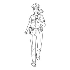 Authoritative Police Line Art – Police Vector Outline Drawing with Defined Uniform Details – Police Drawing – Vector of Police – Police Sketch