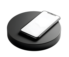 Blank screen smartphone on black base, isolated on white isolated on transparent background
