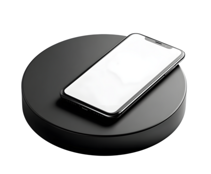 Blank screen smartphone on black base, isolated on white isolated on transparent background