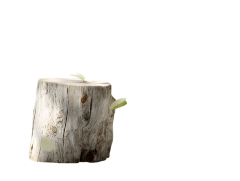 Tree stump with green shoots isolated on transparent background