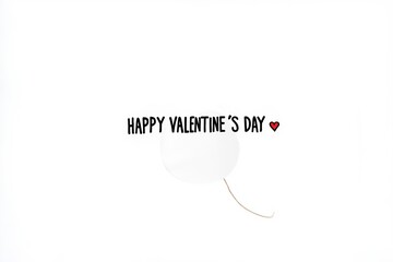 Happy Valentine's Day text with red heart. White balloon with string on clean white background. Minimalist holiday concept