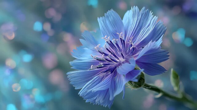 Blue beautiful flower on a beautiful toned blurred background, border. Delicate floral background
