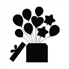 Balloons coming out of a gift box silhouette