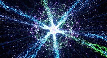 Neural Light Burst. Glowing Tech Node Explosion.