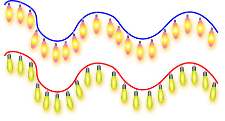 Illustration of two wavy strings of glowing yellow light bulbs