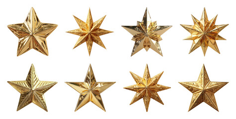 Obraz premium PNG Shiny gold star decorations, element set on transparent background