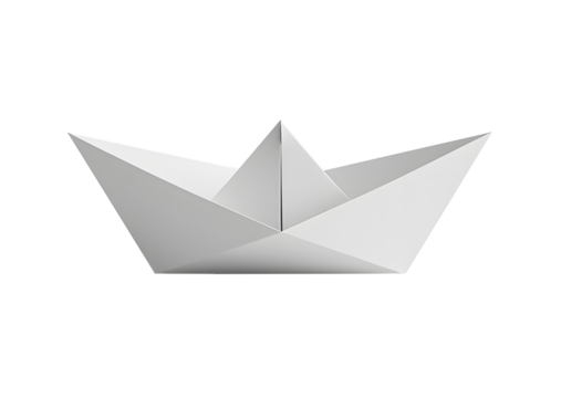 White origami paper boat isolated on transparent background