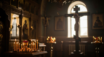 Atmospheric Church Interior Illumination Candles Religious Place Worship Christian Orthodox Symbolism Spiritual Faith Praying