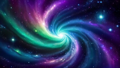 Fototapeta premium swirling cosmic nebula with tiny white stars in shades of blue green and purple space galaxy