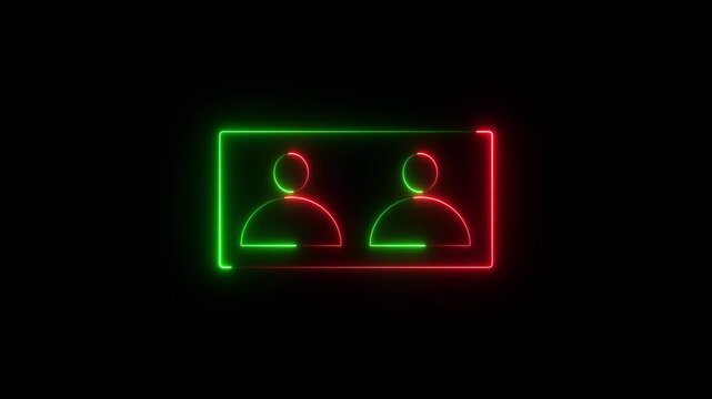 Abstract glowing user icon animation on black background. Profile icon, Person or tow people sign with rectangle neon animation. Profile male man head sign symbol.