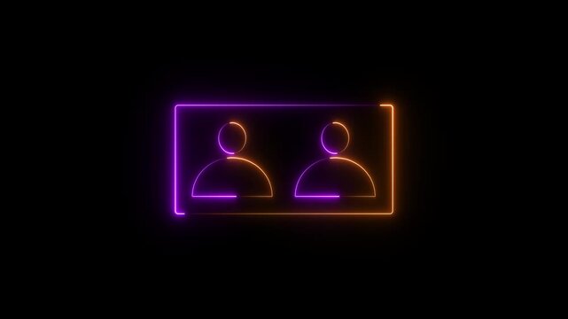 Abstract glowing user icon animation on black background. Profile icon, Person or tow people sign with rectangle neon animation. Profile male man head sign symbol.