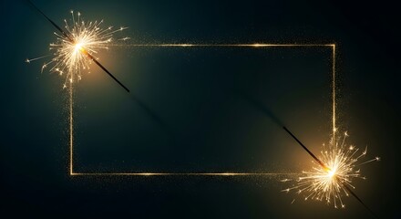 Festive sparklers framing a dark background for celebrations and new year greetings creating a magical atmosphere with golden light and space for text showcasing joy and excitement