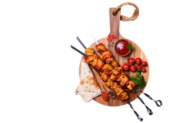 Chicken kebab with spices and vegetables isolated