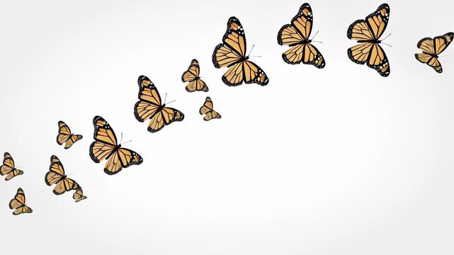 Butterflies of every color dance in mid air against a pure white background, their delicate wings shimmering in hues of light as they seem to be performing an aerial ballet together.