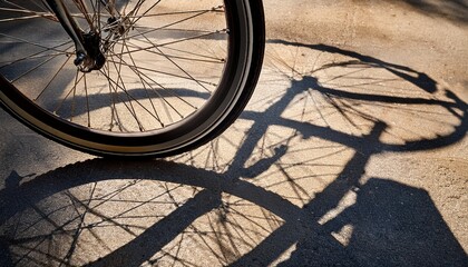 bicycle wheel spokes casting intricate shadows on textured concrete ground image