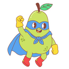 funny pear in superhero costume