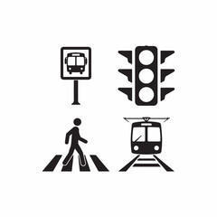 City Transportation Icons Bus Tram Traffic Light Pedestrian