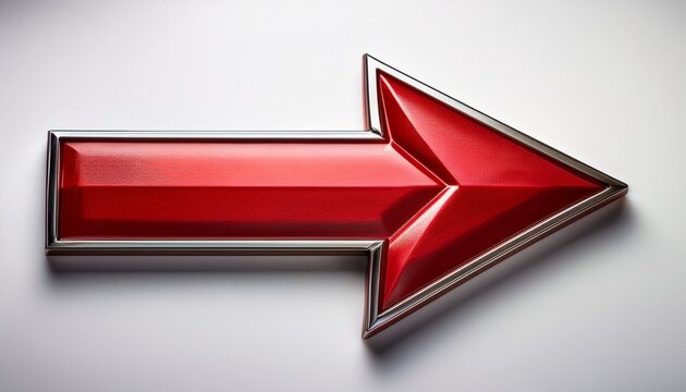 metallic red arrow with dark border directing rightward standing against white background signaling navigation or emphasizing key details