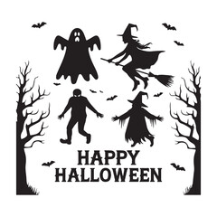 Happy Halloween Silhouette Scene ghost witch