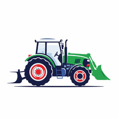 Obraz premium Green Tractor with Plow and Front Loader for Agricultural Work.