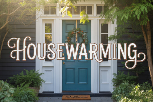Invite friends to celebrate new beginnings with this welcoming housewarming design featuring a charming decorated door and lush greenery for a stylish, warm atmosphere