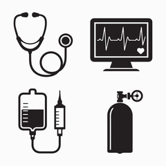 Medical Icons Stethoscope ECGIV Bag Syringe Oxygen Tank Keywords: medical, healthcare