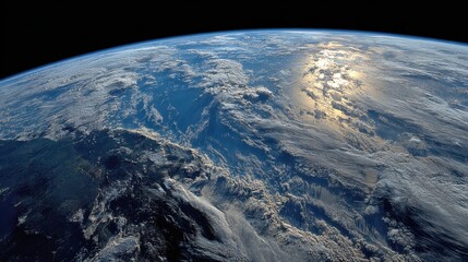 Stunning View of Earth from Space with Sun Reflection and Cloud Cover