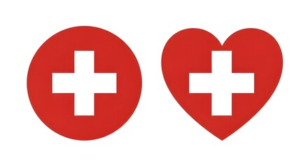 Fototapeta premium Swiss Flag or Red Cross Symbol in Heart and Circle Shape