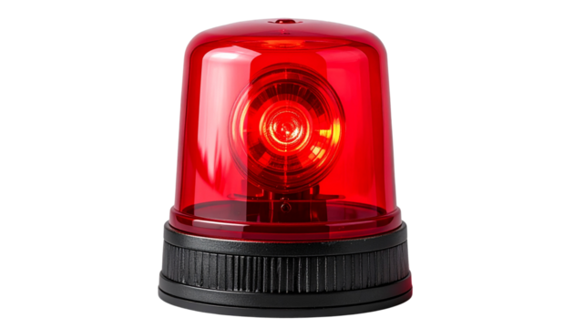 Red alert siren isolated on white background, emergency warning illustration, alert signal icon, safety and security concept, warning light, attention-grabbing visual PNG.