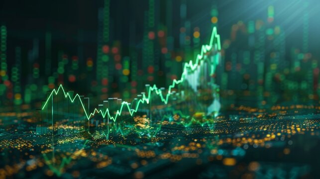 Radiant financial stock market chart with rising arrow for investment and business success