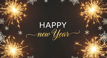 Festive Happy New Year Celebration with Sparklers and Snowflakes against a Dark Background for Holiday Greetings and Resolutions creating a Magical Atmosphere