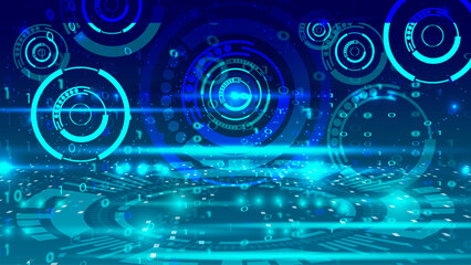 This design is created for online programming and uses light effects with vector and binary code 