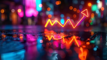 Glowing financial stock market chart with an upward arrow symbolizing business success and growth