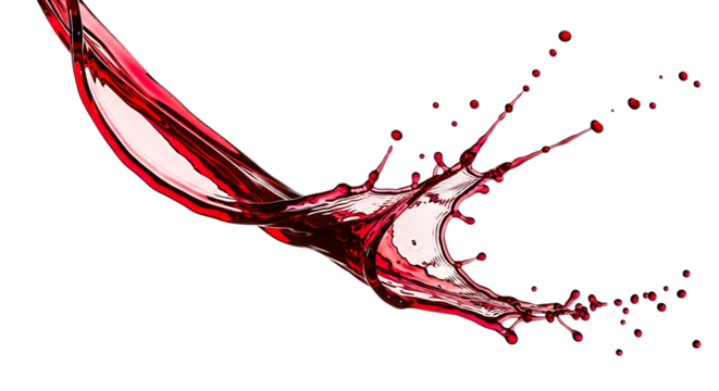 Red wine splash isolated on transparent background, a vibrant and dynamic movement