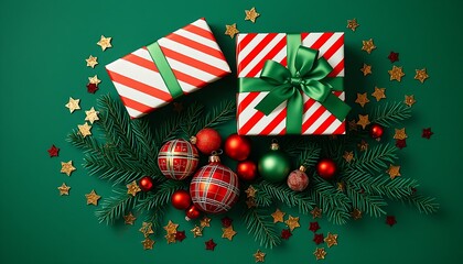 Traditional green fir Christmas wreath with red ribbon, bells, and holiday ornaments on a white background for a winter season decoration