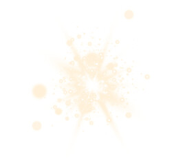 Bright starburst explosion with glowing rays, sparkling particles and soft luminous orbs creating dynamic energetic flare