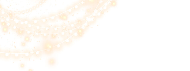 Glowing festive garland with bright lights and soft sparkling glow, shimmering decorative curves and luminous particles creating warm dynamic design