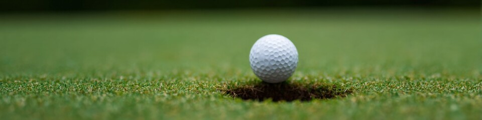 Close-up of golf ball near hole on green grass golf course