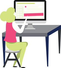 Woman Working on Computer Flat Illustration for Web & Office Design