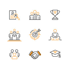 Business achievement and recruitment icons set. career success elements.