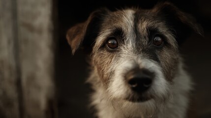 Close-up of Cute Border Collie Puppy Peering from Shadowed Area with Expressive Eyes
