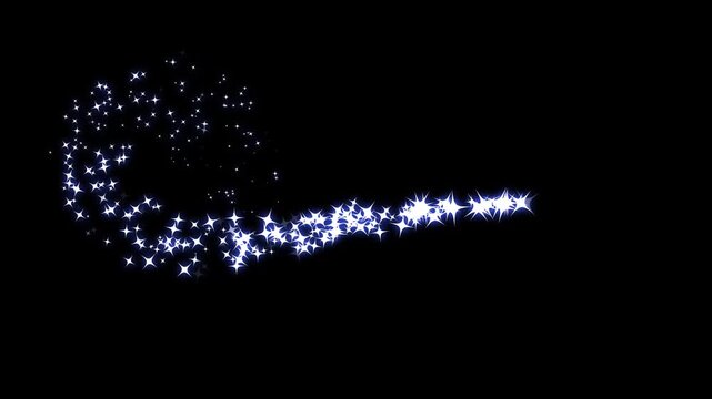 Bright twinkle stars generate a sparkling glitter wave, producing magical shimmer dust and elegant star line transitions that glide across a transparent black screen in beautifully crafted 4K motion