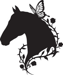 Horse silhouette with flower vector illustration