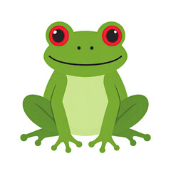 Fototapeta premium Cute cartoon green frog with big red eyes sitting.