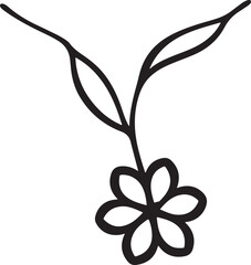 Simple Black Outline Flower with Two Leaves drawing