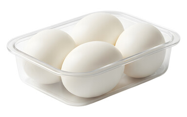 Fresh white eggs in clear plastic container healthy breakfast food protein source cooking baking ingredient on transparent background
