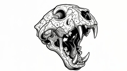 Black and White Tiger Skull Graphic Vector Illustration