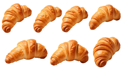 A clean collection featuring an isolated croissant on transparent background, a sleek modern jug, a set of colorful glowing idea bulbs, paper clips, and detailed magnifying glasses for high-quality de