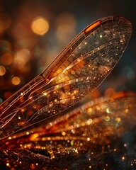 macro shot of a fossilized dragonfly wing